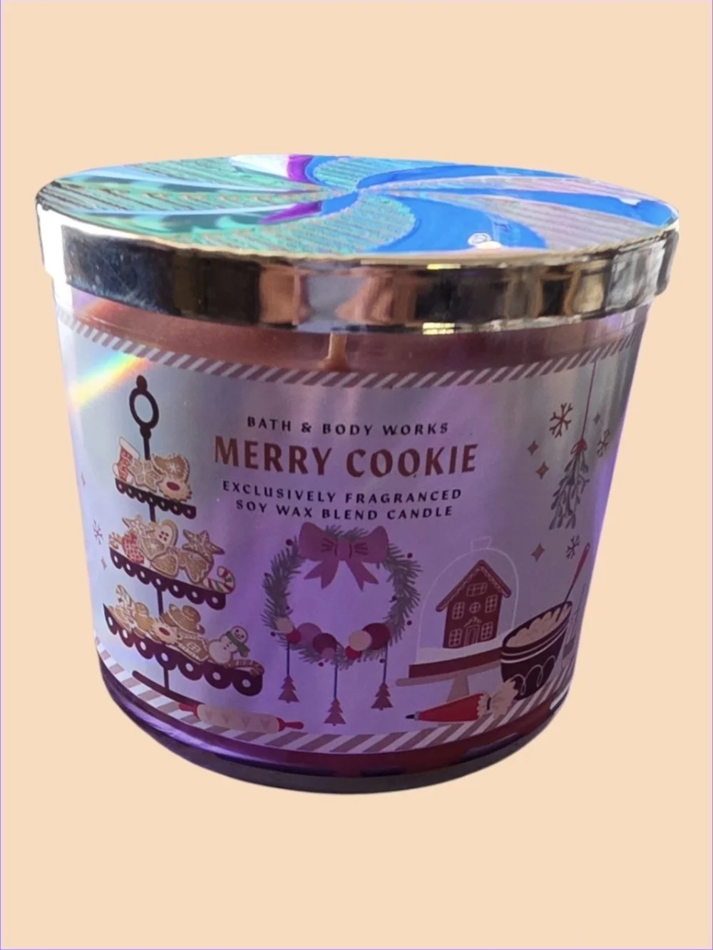 Bath & Body Works Merry Cookie Candle - Purple & Gold
